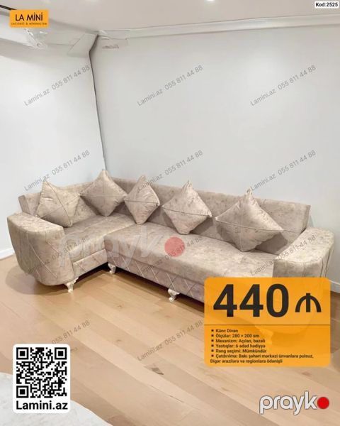 Künc divan – Kod: 2525 - Ölçülər: 280 200 sm - Mexanizm: açılan — Bakı