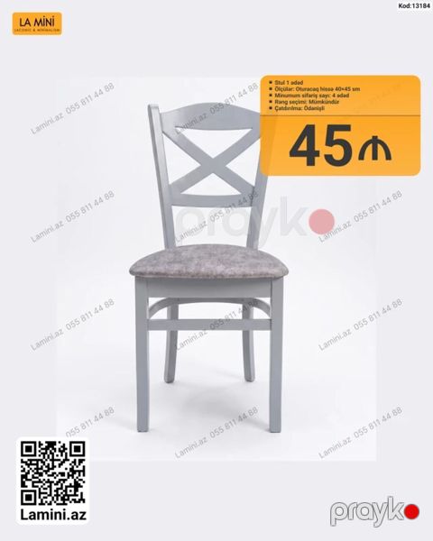 Məhsul: Taxta stul, yumşaq oturacaqla - Ölçü: Oturacaq hissə 40×45 — Bakı