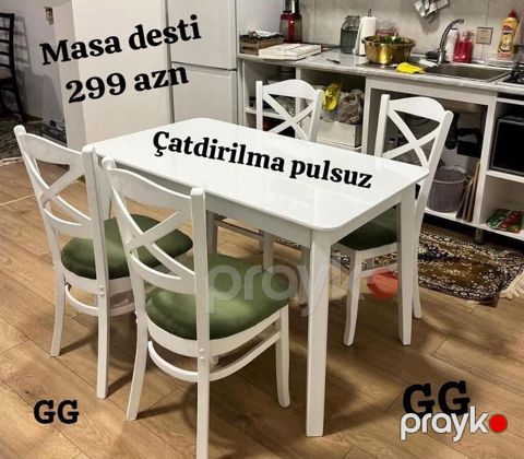 Mətbəx/Yemək otağı üçün masa dəsti - Dəst: 1 ədəd masa + 4 ədəd stul — Mehdiabad