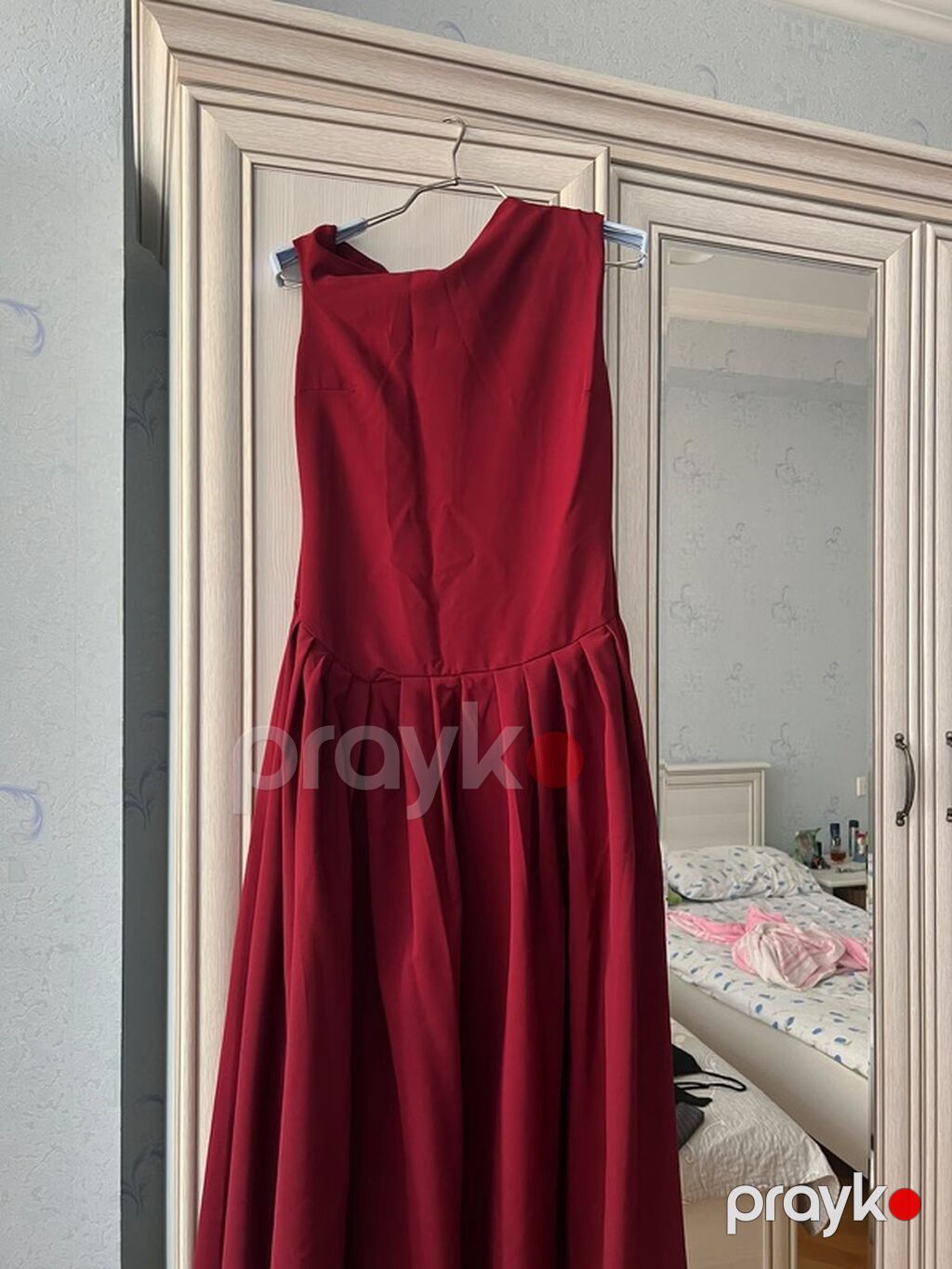 Qırmızı rəngli elegant qadın donu - Model: Asimmetrik, bir tərəfi — Axşam paltarları, Bakı (2)