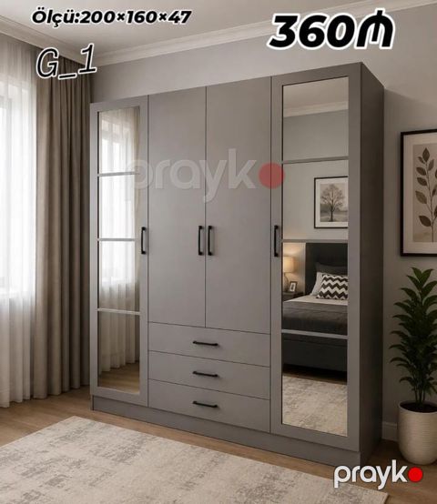 G_1 model paltar dolabı - Ölçü: 200 160 47 sm - Rəng: boz, mat — Mehdiabad