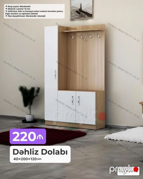 Dəhliz Dolabı – 40×200×120 sm - Funksional dizayn: yuxarı rəf, 4 ədəd — Bakı