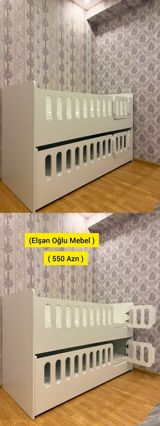 Oğlan və qız üçün, Yeni, Çarpayı, Matras ilə, Siyirməsiz, MDF — Elşən Oğlu Mebel