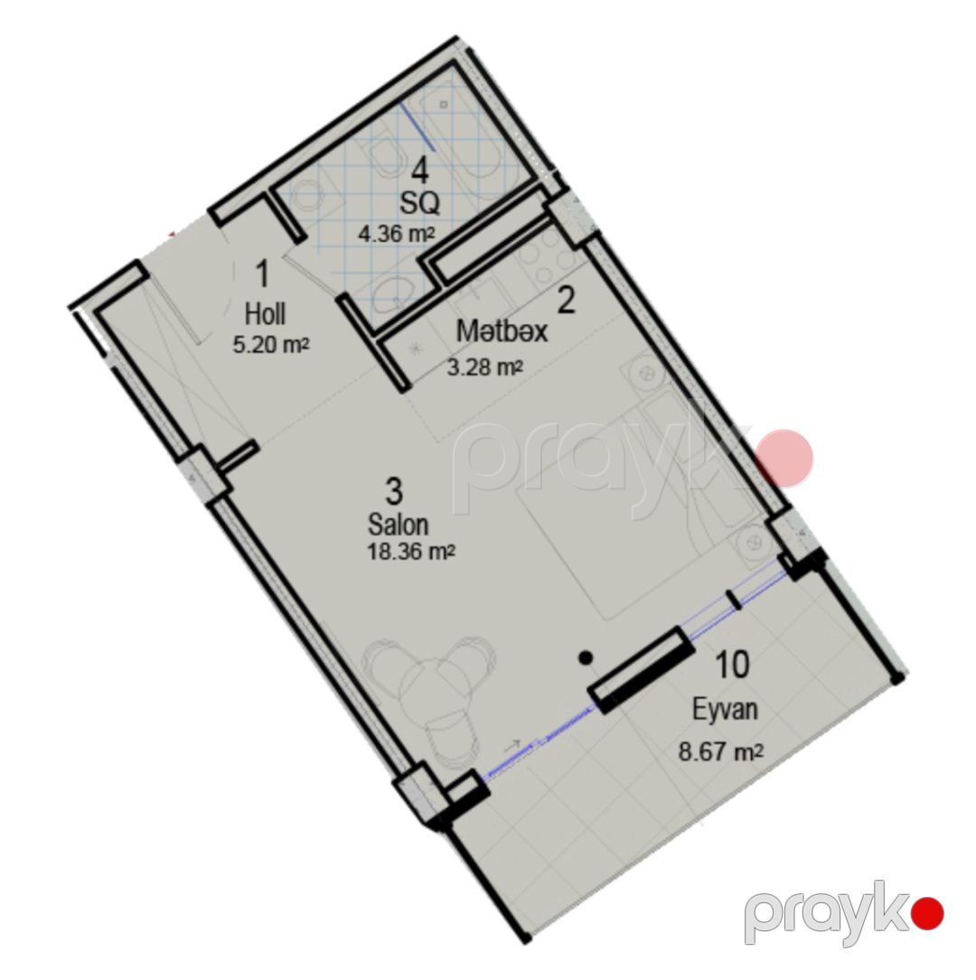 Satılır 1 otaqlı yeni tikili 44.7 m² — Mənzil, Bakı (8)