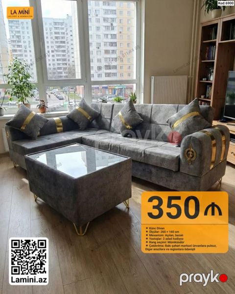 LA Mını – Künc Divan - Ölçü: 260 160 sm - Mexanizm: açılan, bazalı — Bakı