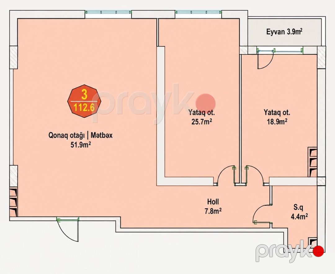 Satılır 3 otaqlı yeni tikili 113 m² — Mənzil, Bakı (3)