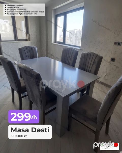 Məhsul: Masa Dəsti - Ölçü: 90×160 sm - Stul sayı: 6 ədəd — Bakı