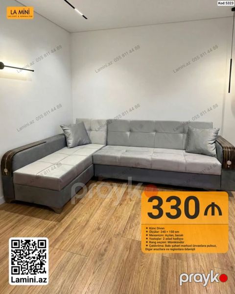 Künc divan – Kod: 5323 - Ölçülər: 240 150 sm - Mexanizm: açılan — Bakı