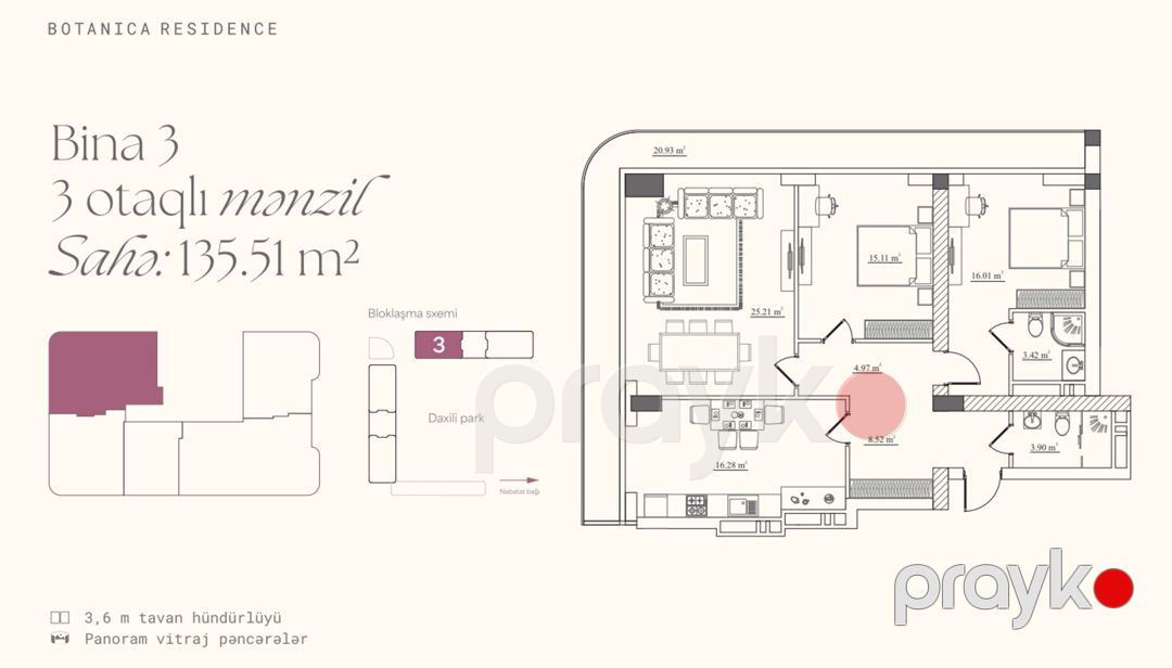 Satılır 3 otaqlı yeni tikili 135.5 m² — Mənzil, Bakı (6)