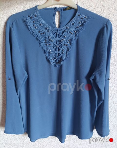 Mavi rəngli qadın bluzası Model: uzunqol, rahat kəsim Parça: nazik — Bakı