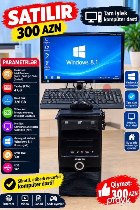 Tam işlək kompüter dəsti – Windows 8.1 (lisensiyalı) Tərkib: - Sistem — Bakı