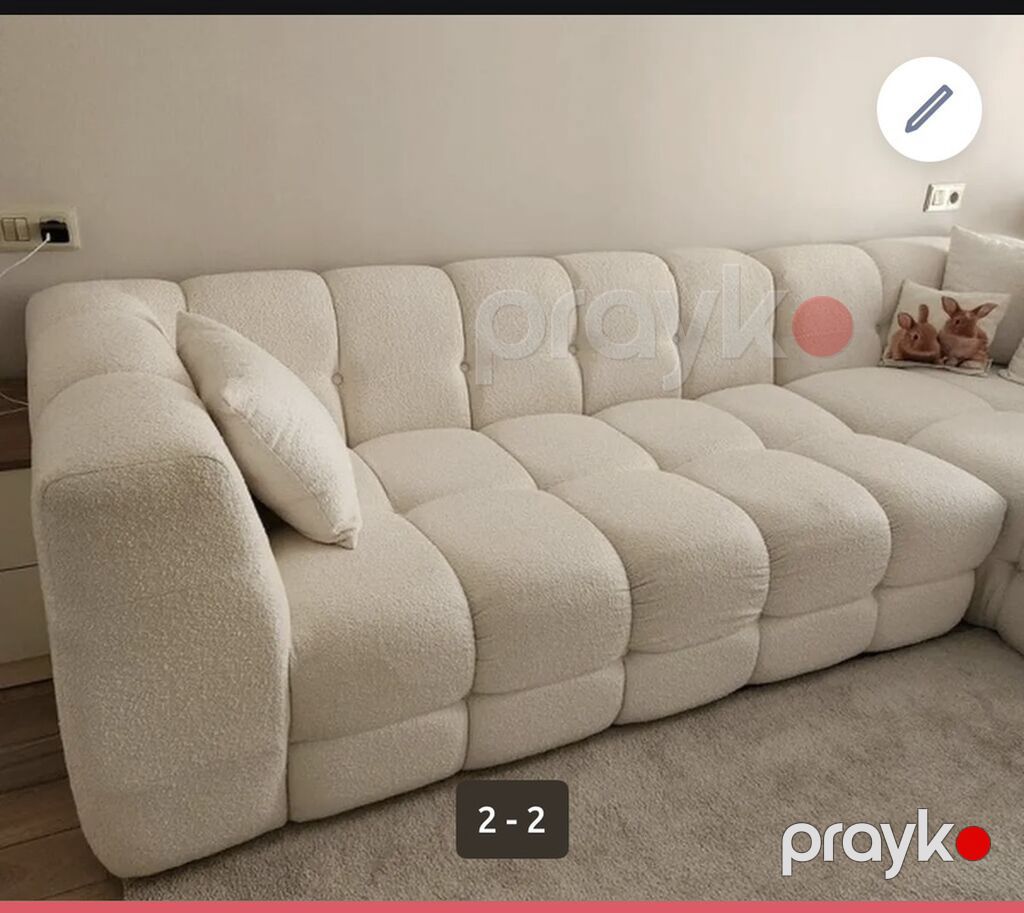 Modul tipli künc divan – krem rəng - Yumşaq, toxumalı bouclé (şanel) — Divanlər, Bakı (2)