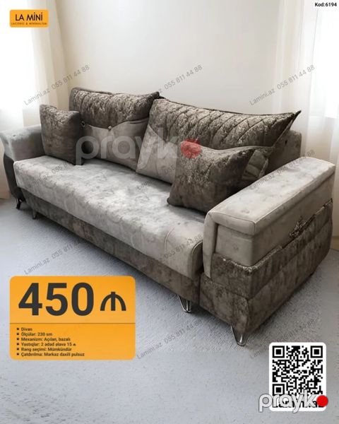 Divan – Kod: 6194 - Ölçü: 230 sm - Mexanizm: Açılan, bazalı (yataq — Bakı