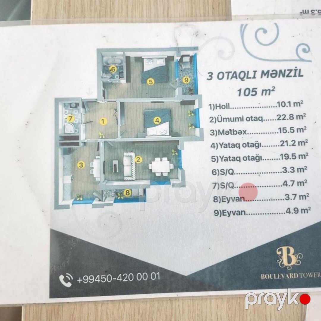 Satılır 3 otaqlı yeni tikili 105 m² — Mənzil, Bakı (6)