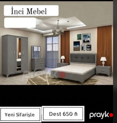 İnci Mebel – Yataq otağı dəsti - Rəng: Boz - Üzlük: Yumşaq başlıqla — Bakı