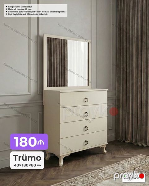 Trümo – 40×180×80 sm - Klassik dizaynlı, 4 çekmecəli trümo - Geniş — Bakı