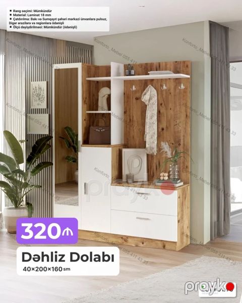 Dəhliz Dolabı – 40×200×160 sm - Funksional giriş mebeli: paltar — Bakı