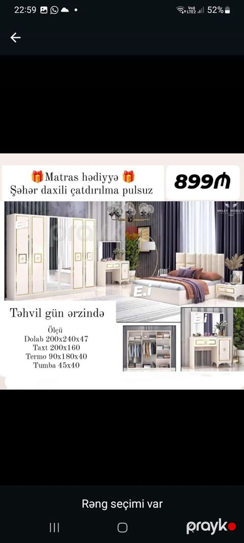Yataq otağı dəsti – zərif klassik dizayn Komplektə daxildir: - Dolab — Mehdiabad