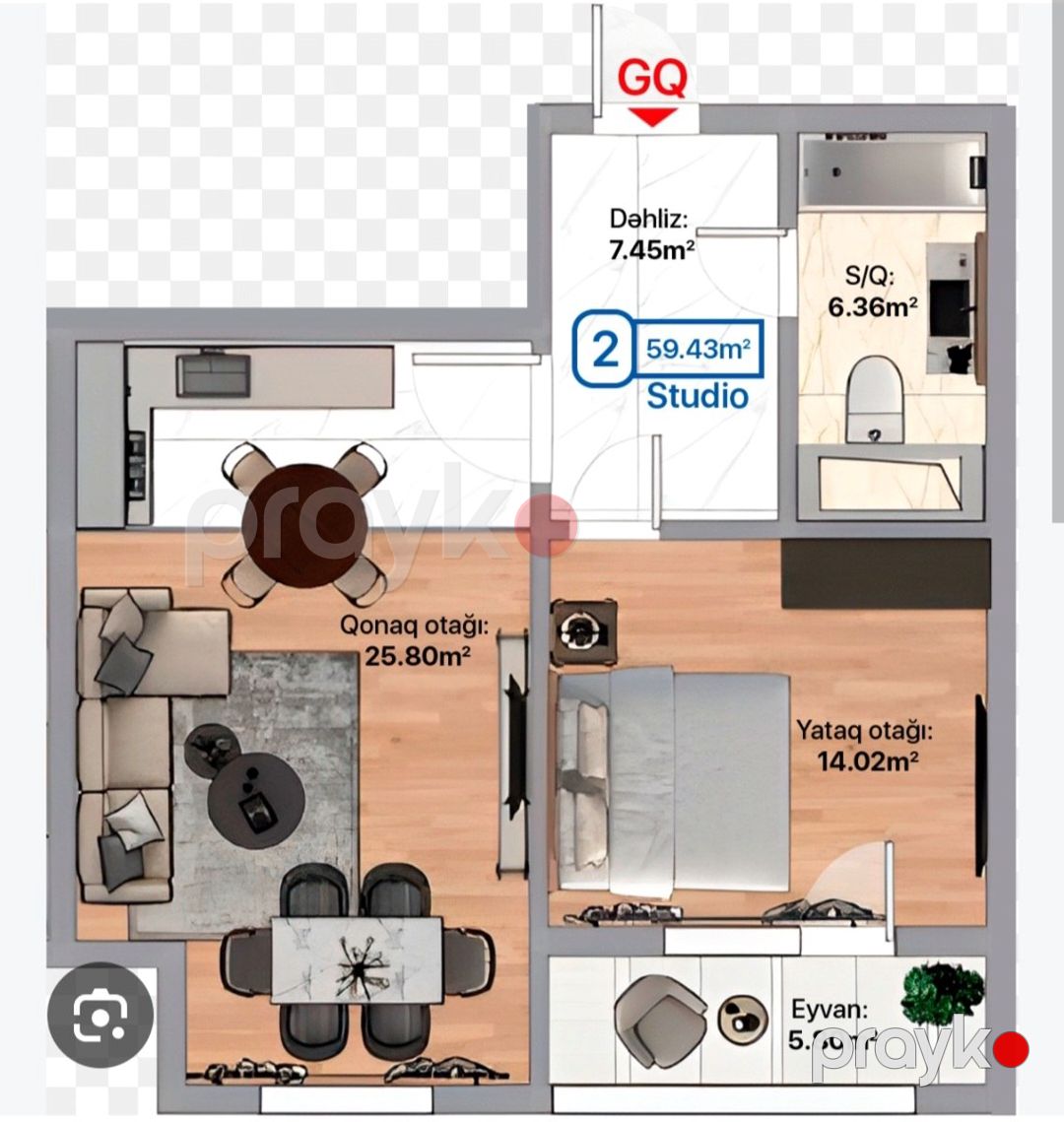 2-otaqlı yeni tikili, Xırdalan ş., 60 m² — Mənzil, Xırdalan (6)