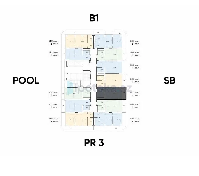 Satılır: 1 Otaq, Yeni tikili, 57.20 m² — Mənzil (5)