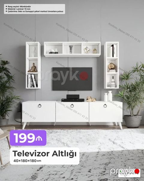 Televizor altlığı və divar modulları dəsti - Ölçülər: 40 180 180 — Bakı