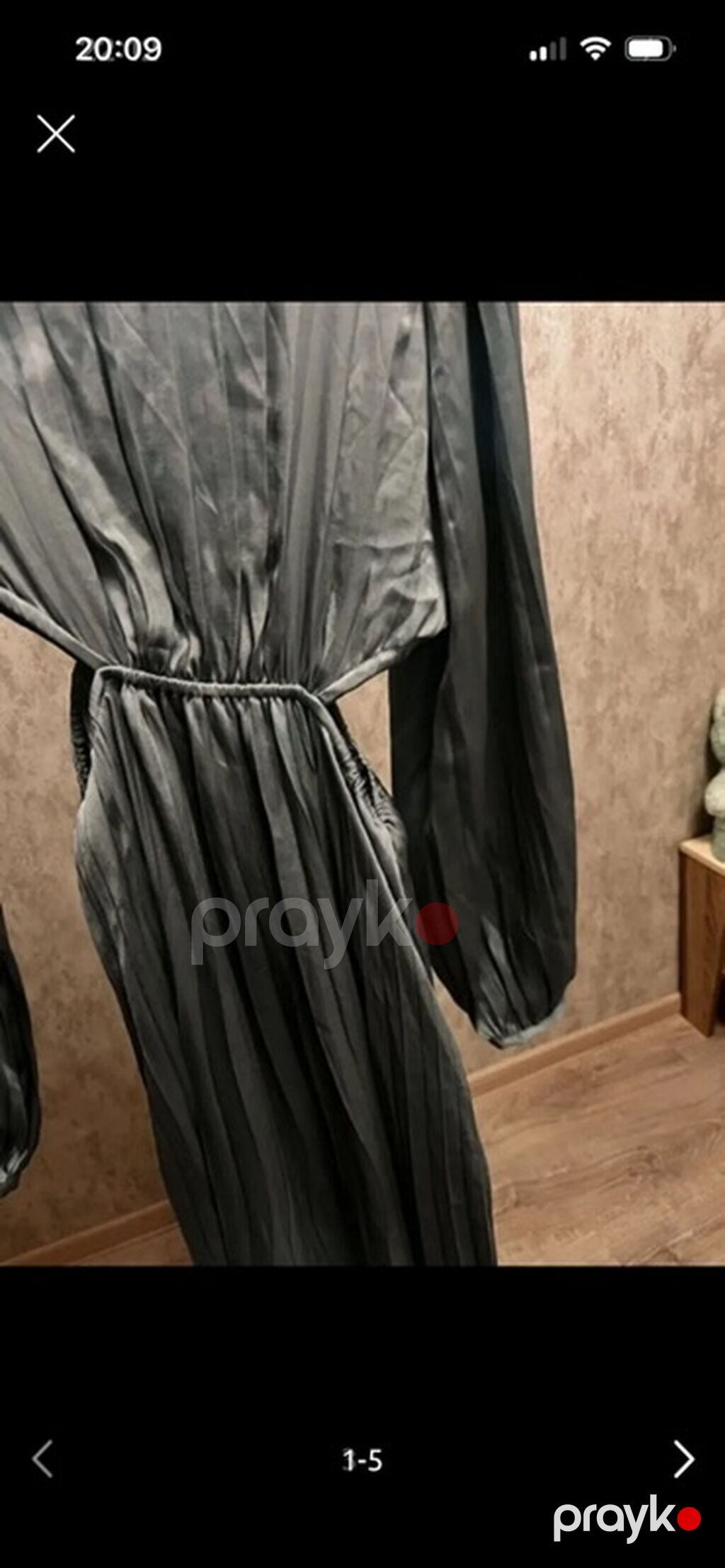 Gri rəngdə, zərif parıldılı maxi don. - Model: bel hissəsi rezinli — Axşam paltarları, Bakı (4)