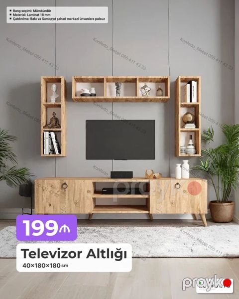 Televizor altlığı və divar rəf dəsti - Ölçü: 40 180 180 sm — Bakı