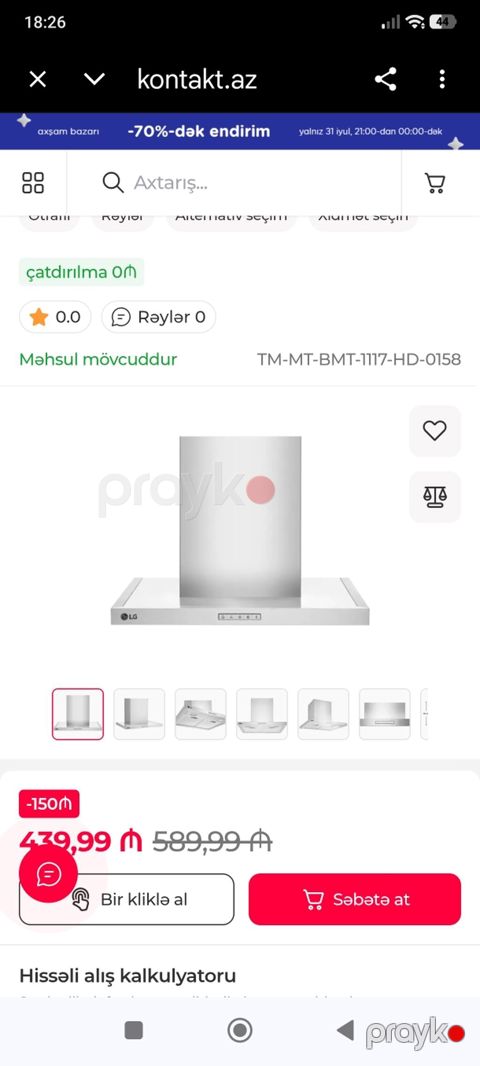 LG orijinal keyfiyyətli aspiratörudu evi təmir edende almışdıq indi — Digah