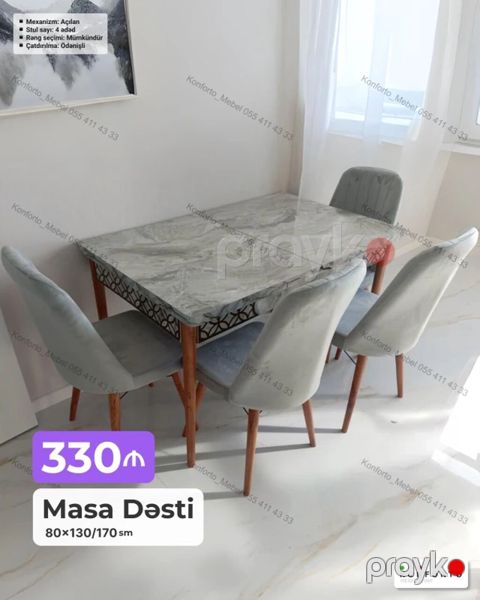 Masa Dəsti – 80×130/170 sm - Mexanizm: Açılan (uzadıla bilən masa — Bakı