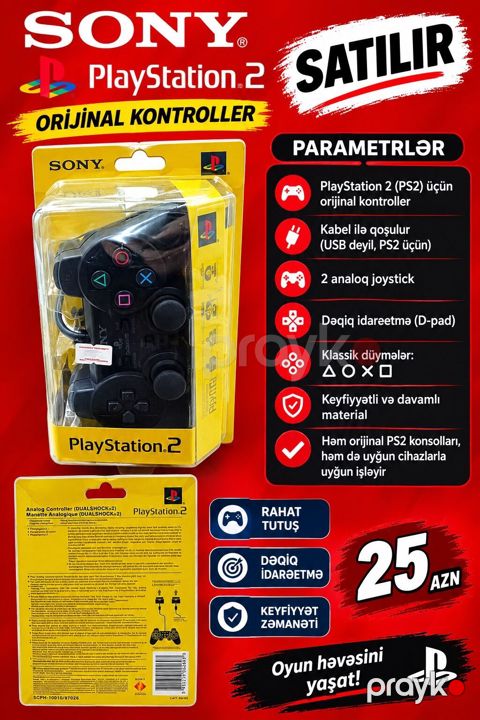 Sony PlayStation 2 üçün orijinal controller Xüsusiyyətlər: - PS2 üçün — Bakı