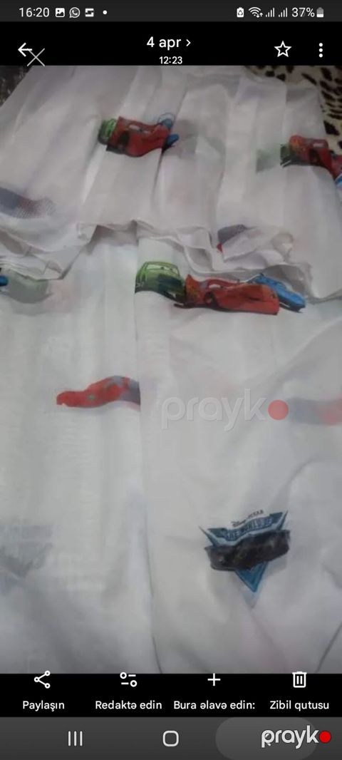 Uşaq otağı üçün “Cars” temalı tül pərdə - Rəng: ağ fon üzərində — Bakı