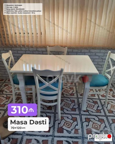 Məhsul: Masa dəsti Ölçü: 70 120 sm Mexanizm: Açılmayan Stul — Bakı