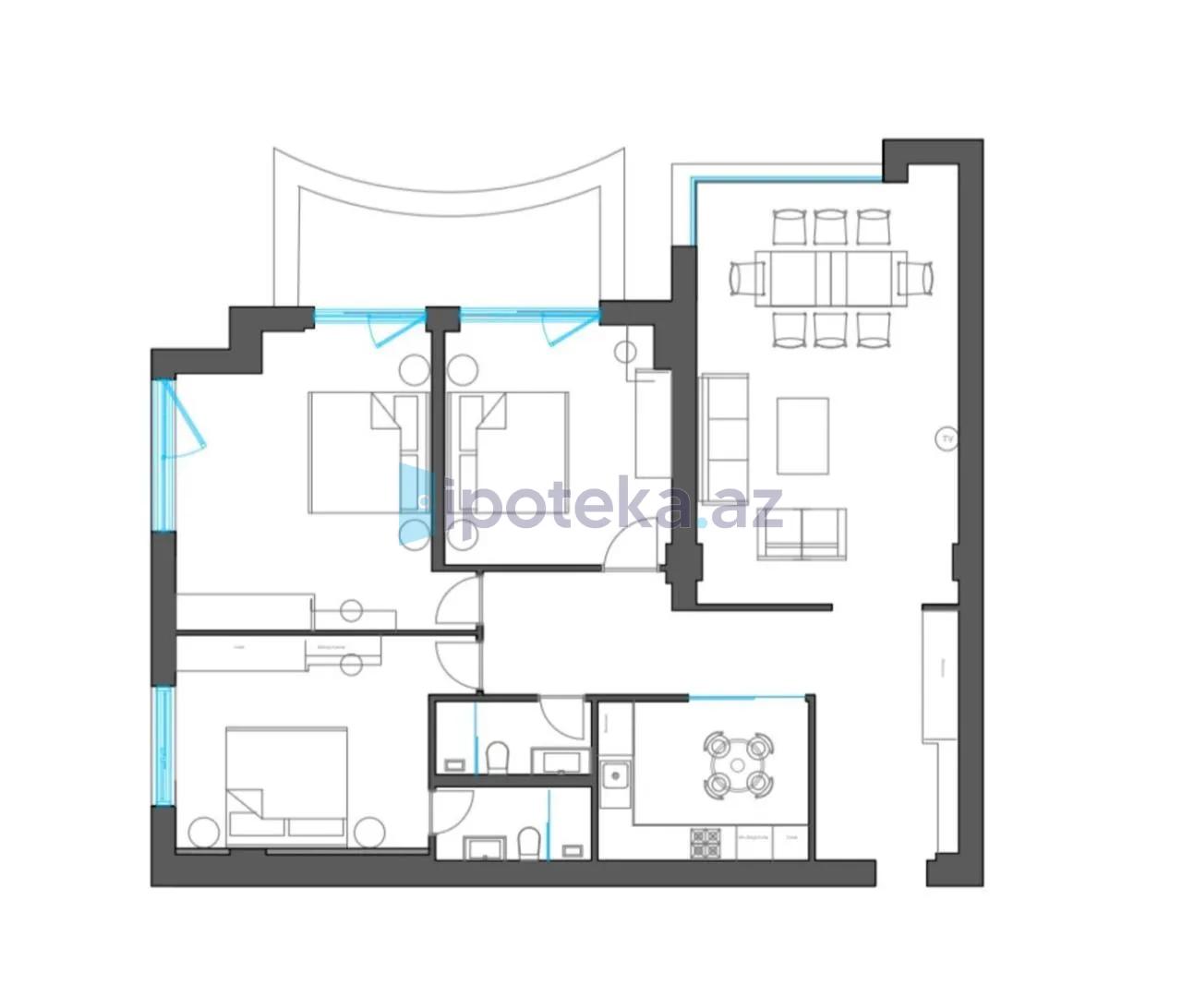 Satılır: 3 Otaq, Yeni tikili, Xətai r., 136.00 m² — Mənzil (7)