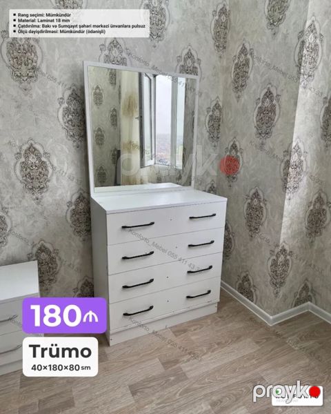 Trümü – güzgülü komod - Ölçü: 40 180 80 sm - Material: 18 mm — Bakı