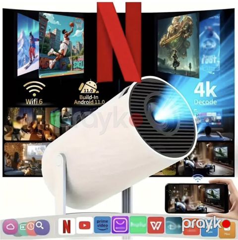 Android 11.0 Smart Proyektor – 4K dekodlama, Wi‑Fi 6, 130" ekran — Qazax