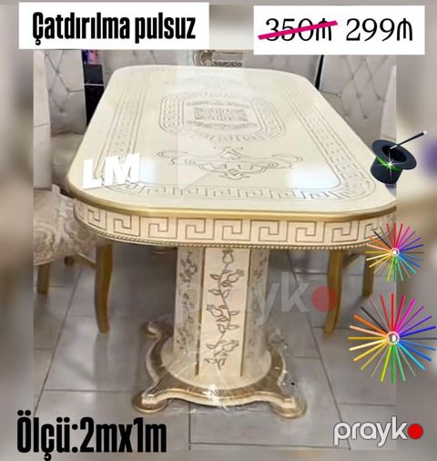 Klassik dizaynlı yemək masası - Rəng: krem-qızılı tonlarda - Üst — Mehdiabad