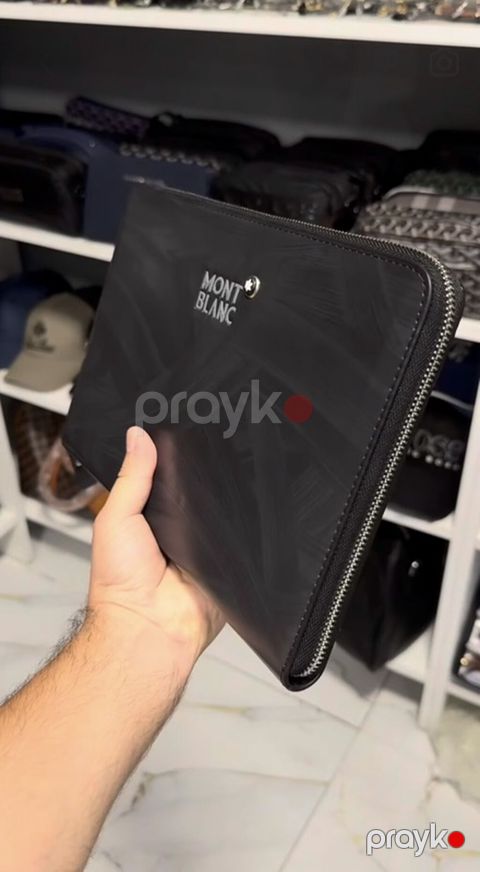 Montblanc kişi əl çantası – zəncirbəndli portfel - Rəng: qara, mat — Bakı