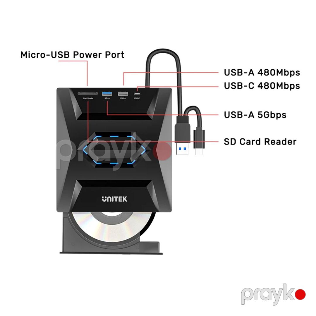 Unitek 5-i 1-də USB hub və xarici optik disk (Cd/dvd oxuyucu) cihazı — Periferik cihazlar, Bakı (4)