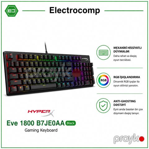 Mexaniki və RGB klaviatura HyperX Eve 1800 B7JE0AA Black — Bakı