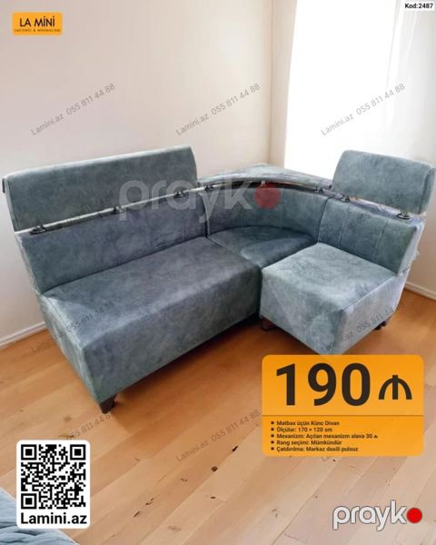Mətbəx üçün künc divan - Model: La Mini (Kod: 2487) - Ölçü: 170 120 — Bakı