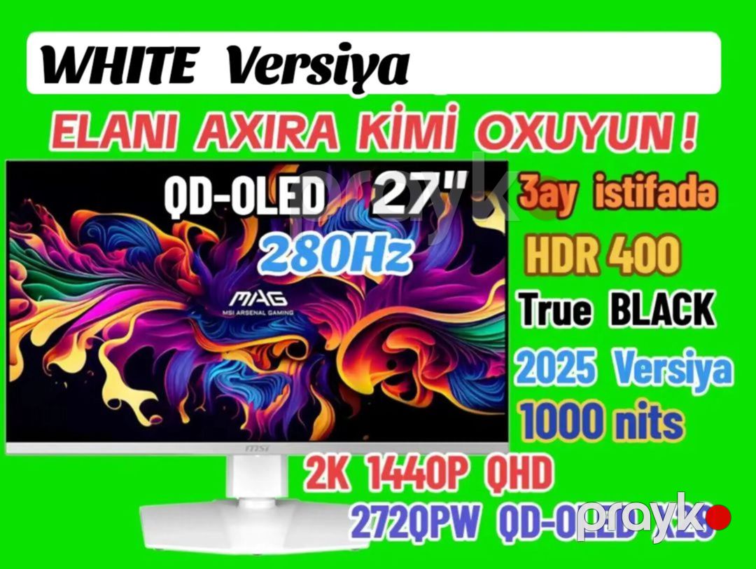 Msı qd-oled 2K 280Hz White — Kompüterlər və noutbuklar, Bakı (3)