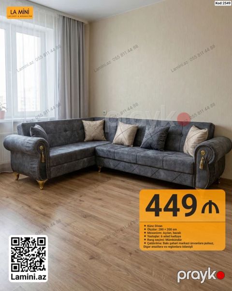 Künc divan – La Mini Kod: 2549 - Ölçülər: 280 200 sm - Mexanizm — Bakı