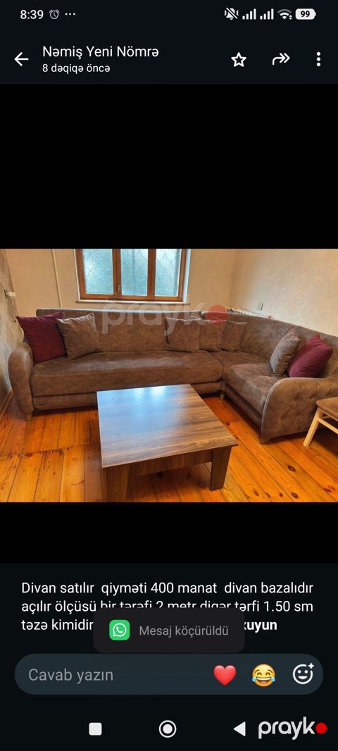 Divan satılır qiyməti 400 manat divan bazalıdır açılır ölçüsü bir — Bakı