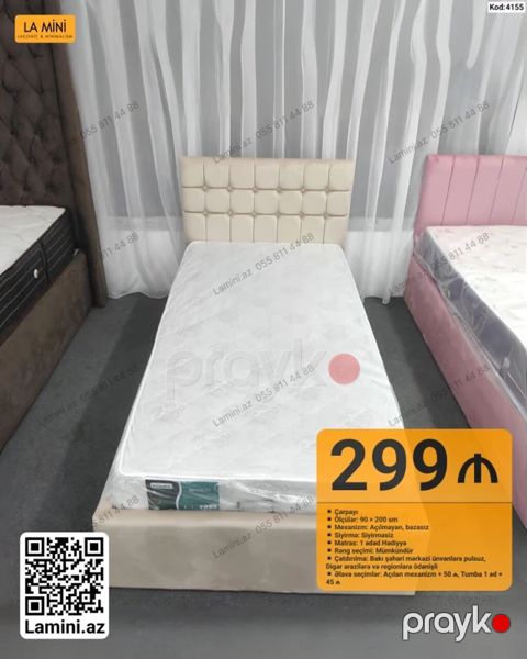 Yataq dəsti – Kod: 4155 Çarpayı - Ölçü: 90 x 200 sm - Mexanizm — Bakı