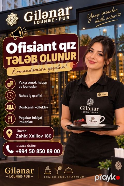 Ofisiant tələb olunur, Pivə barı, 18-29 yaş — Bakı