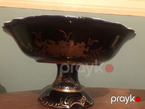 Çexiya Kobalt Vaza — Haas & Czjzek (24K Gold Plate) — Bakı