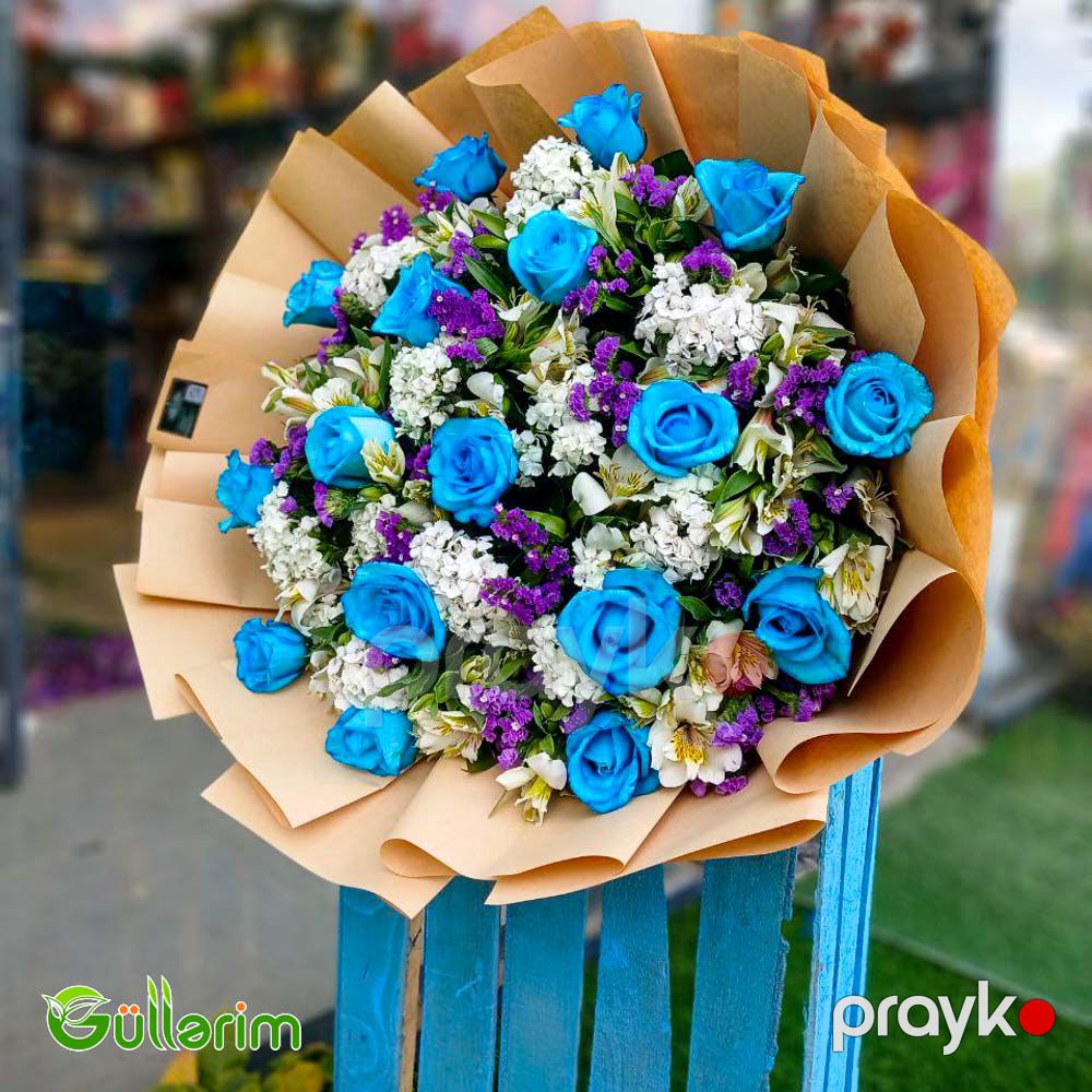 Mavi Qızılgül və Alstromeriya Qarışıq Buket — Bitkilər, Bakı (2)