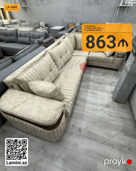 Künc divan – La Mini - Model: Künc Divan (kod: 12558) - Ölçülər: 300 — Bakı