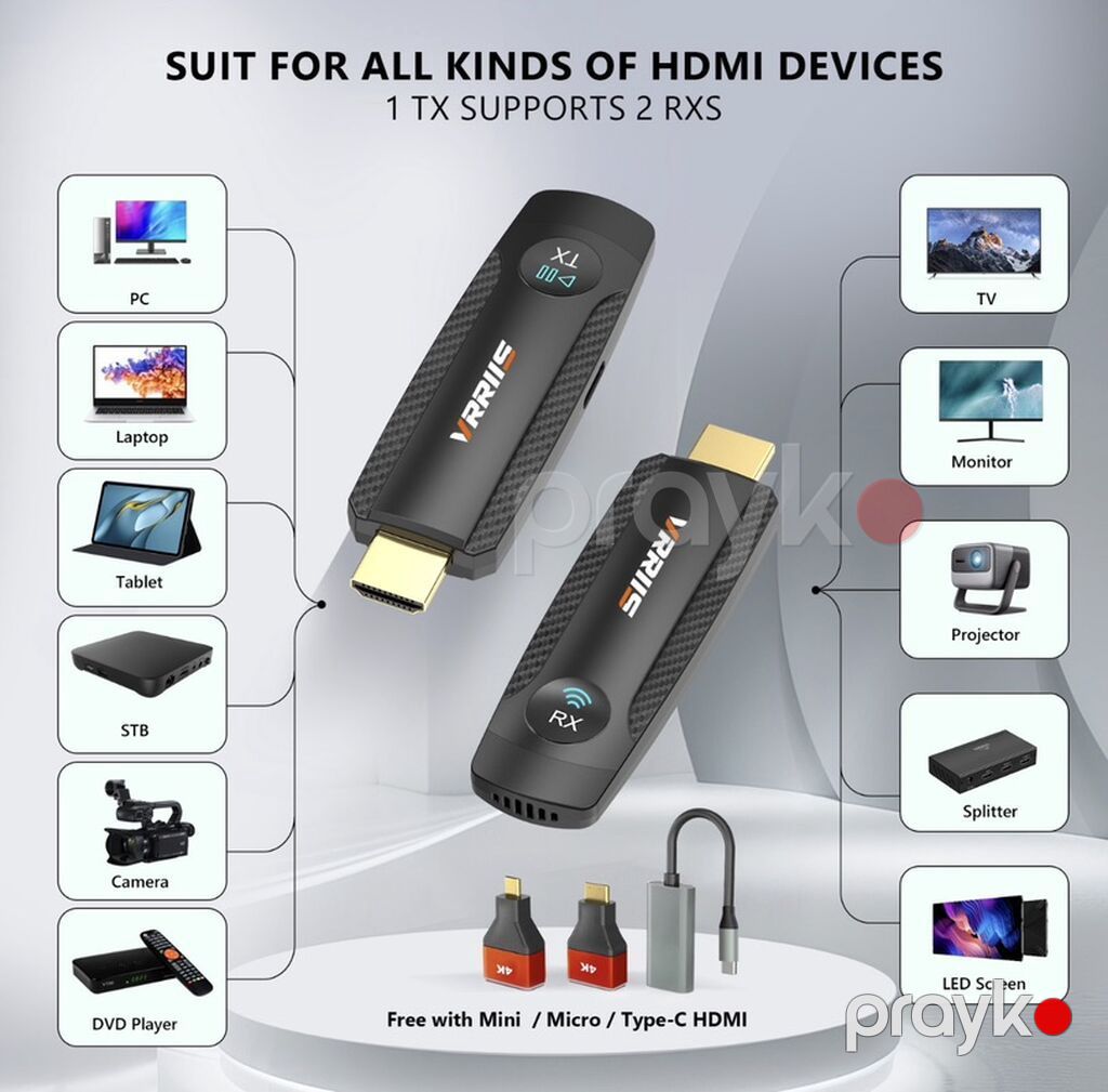 Kabelsiz HDMI həlləri – Vrrıııs WL093 və WL094 WL093 - 60 m/196 ft — Video kabel və adapterlər, Bakı (7)