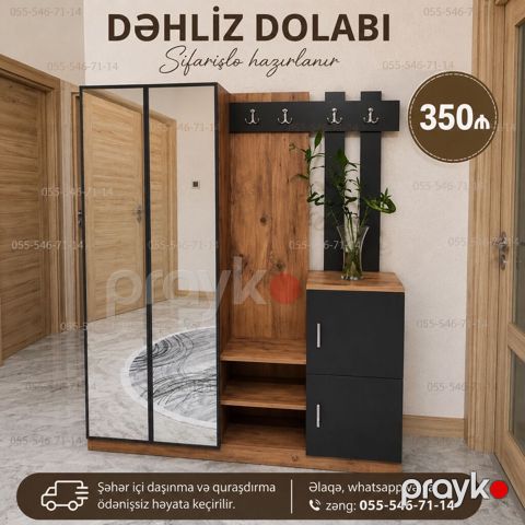 Dəhliz dolabı – sifarişlə hazırlanır. - Qiymət: 350₼ - Dəhliz üçün — Bakı